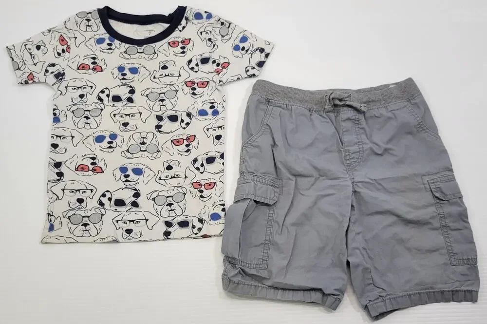 L7) Boy Carter's Kid Dog T-Shirt and Cargo Shorts Size 7